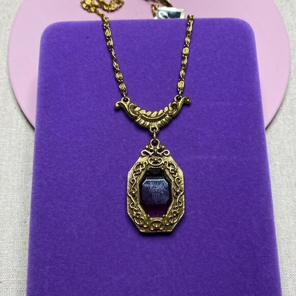 💛 Vintage Goldette Purple Crystal Gold Necklace - Picture 1 of 7